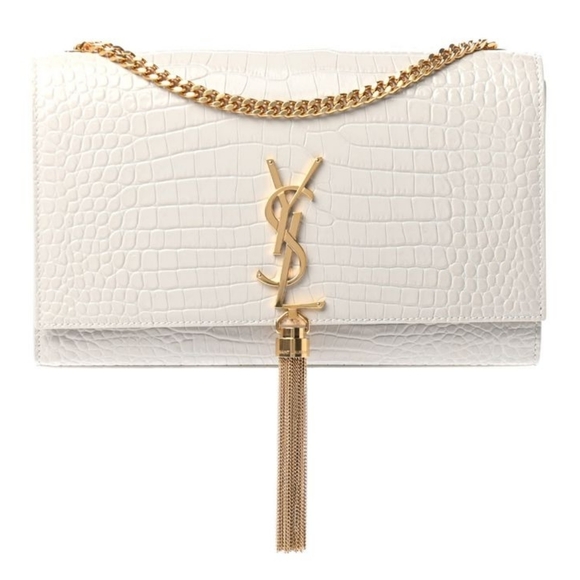 New! AUTHENTICATED YSL Saint Laurent Kate Chain Wallet With Tassel Crema Soft - Picture 7 of 16